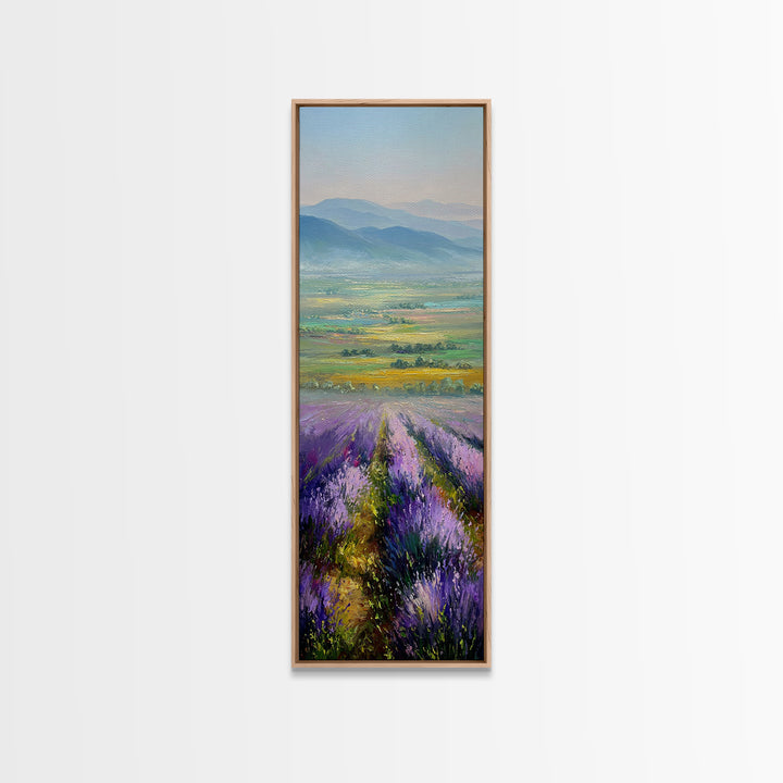 Lavender Field Leading to Distant Hills Canvas Print, Landscape Art, Living Room Wall Art, Living Room Decor, Oil Painting, LAN-1x3-22
