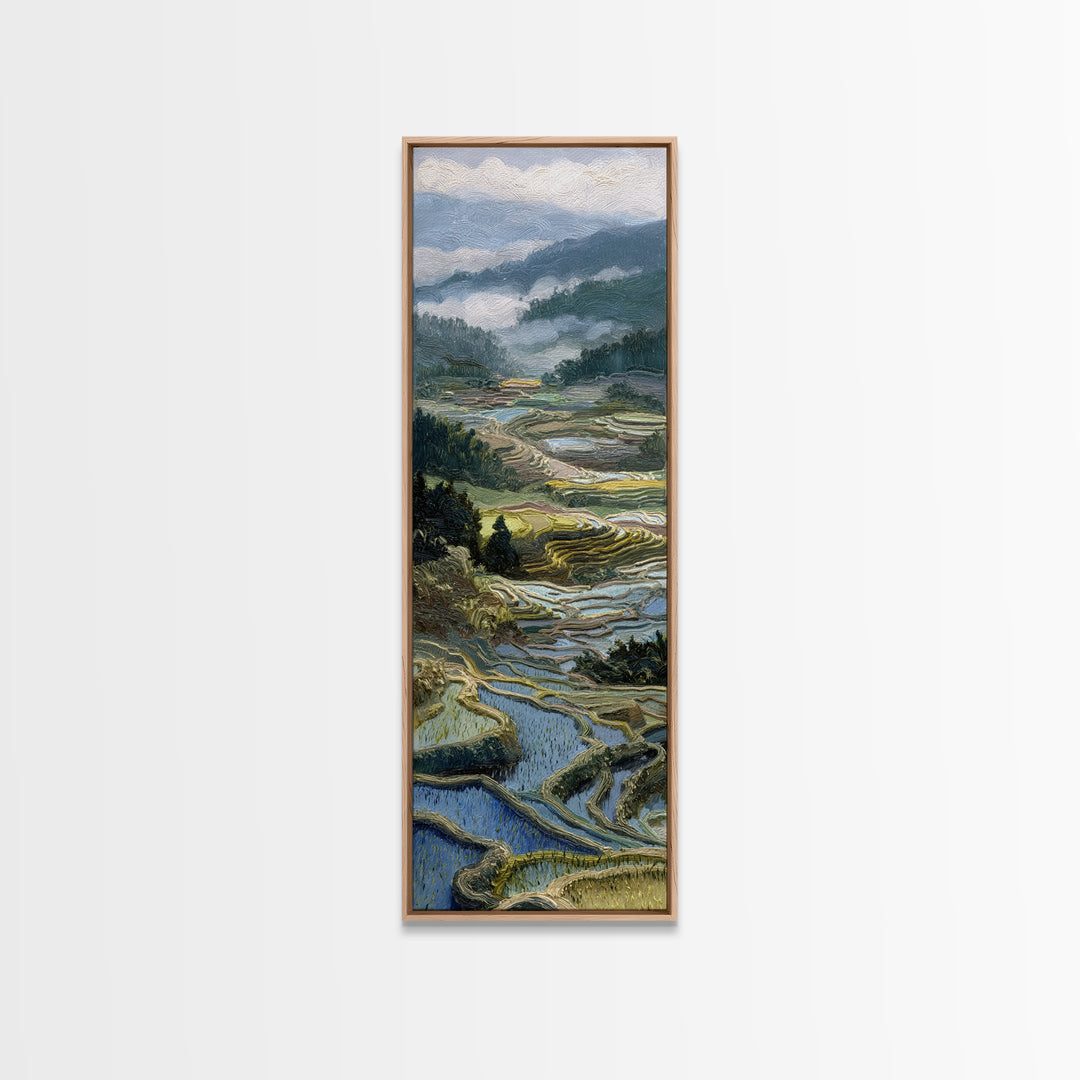 Rice Terraces Glowing Framed Canvas Print, Landscape Art, Floral Wall Art, Living Room Decor, Horizon, Minimalist Decor, LAN-1x3-30
