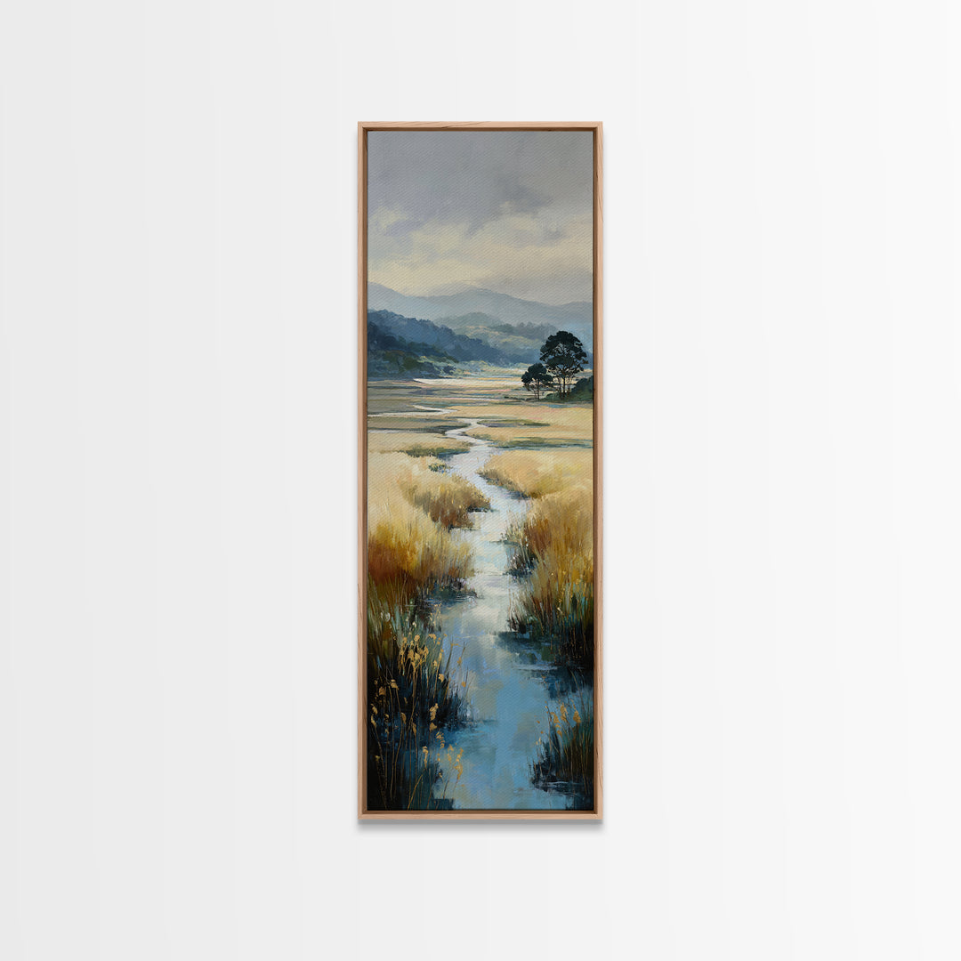 Winding River Through Golden Fields Canvas Print, Landscape Art, Gallery Decor, Living Room Decor, Fine Art, Horizon, LAN-1x3-38