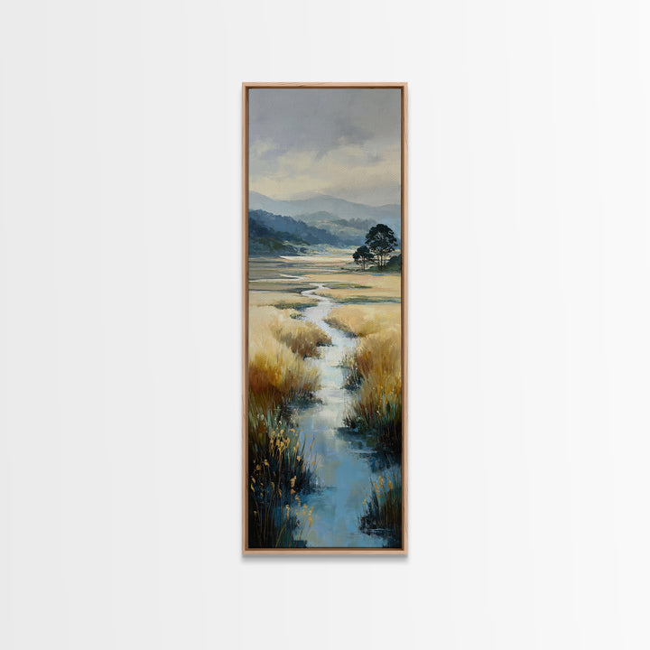 Winding River Through Golden Fields Canvas Print, Landscape Art, Gallery Decor, Living Room Decor, Fine Art, Horizon, LAN-1x3-38
