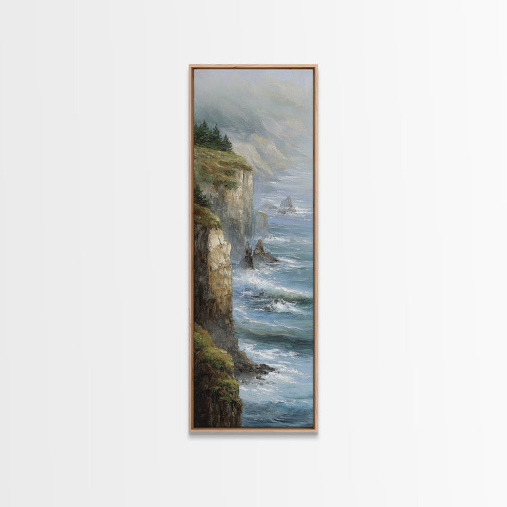 Coastal Cliffs with Crashing Waves Canvas Print, Landscape Art, Printable Wall Art, Living Room Decor, Oil Painting, Horizon, LAN-1x3-44