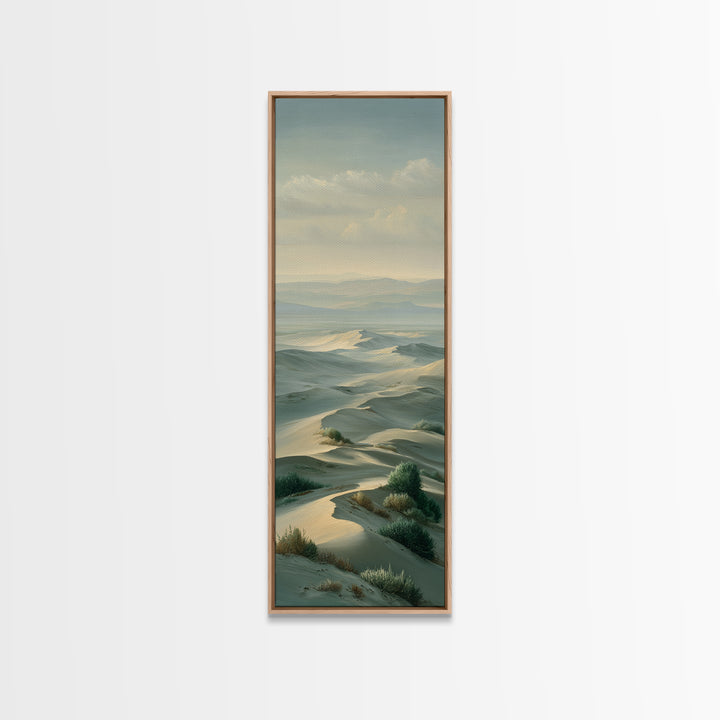Desert Dunes under Pale Moon Framed Canvas Print, Landscape Art, Boho Wall Art, Living Room Decor, Fine Art, Horizon, LAN-1x3-47