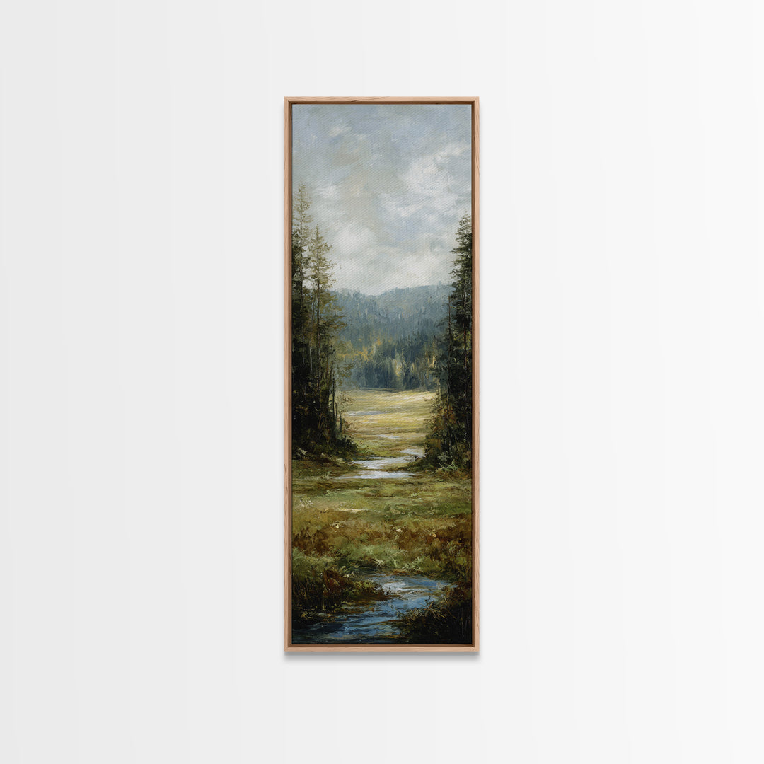 Waterfall Hidden in Dense Forest Canvas Print, Landscape Art, Original Painting, Living Room Decor, Fine Art, Horizon, LAN-1x3-48