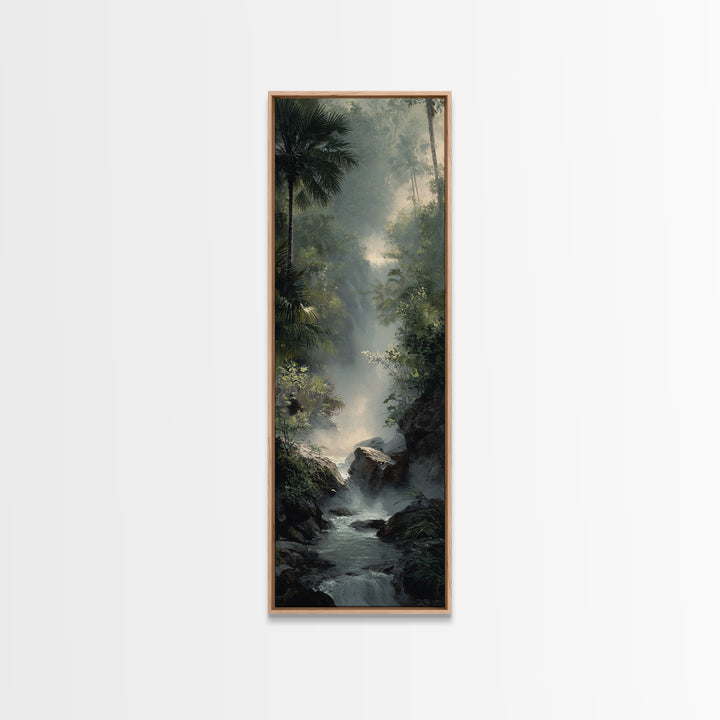 Tropical Jungle Waterfall Framed Canvas Print, Landscape Art, Digital Wall Art, Living Room Decor, Fine Art, Horizon, LAN-1x3-52