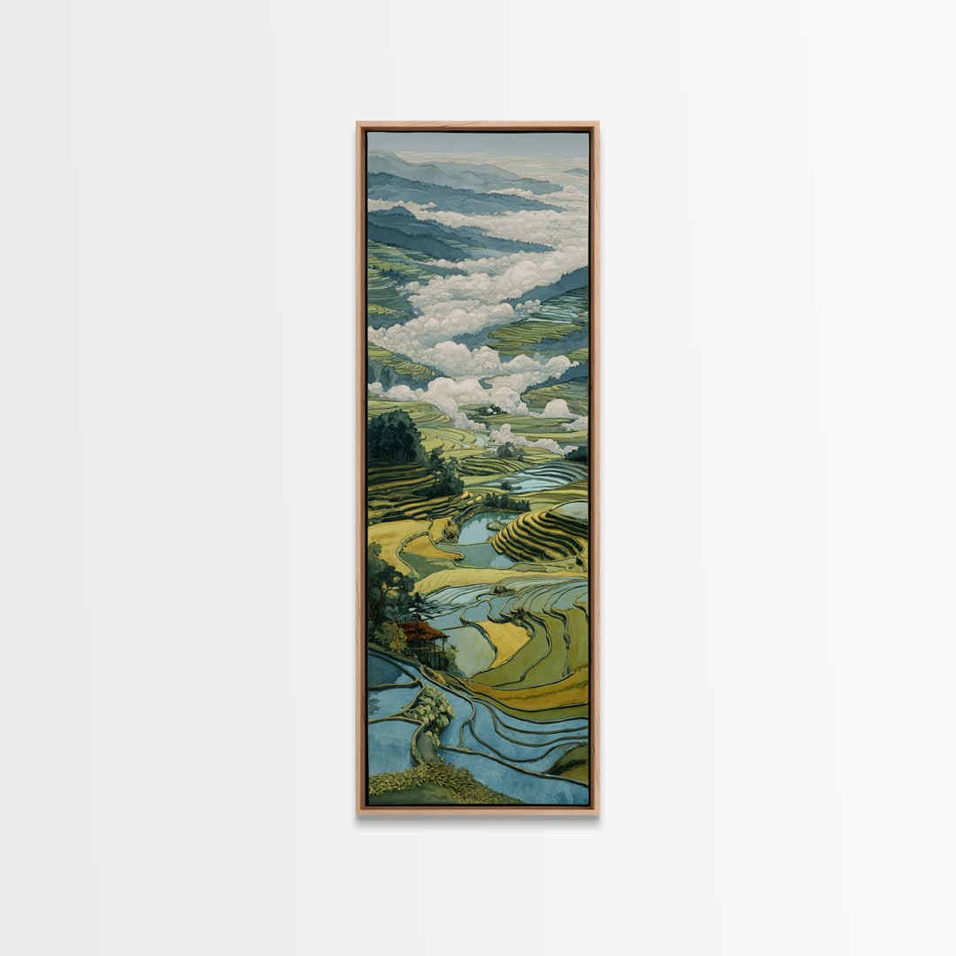 Rice Terraces Glowing Framed Canvas Print, Landscape Art, Floral Wall Art, Living Room Decor, Horizon, Minimalist Decor, LAN-1x3-54