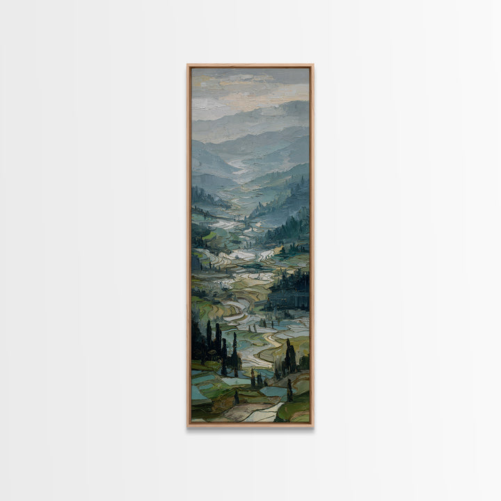 Rice Terraces Glowing Canvas Print, Landscape Art, Wall Art Print, Living Room Decor, Horizon, Boho Decor, Luxury Decor, LAN-1x3-6