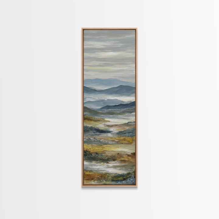 Misty Mountain Valley at Sunrise Framed Canvas Print, Landscape Art, Digital Prints, Living Room Decor, Fine Art, Horizon, LAN-1x3-61