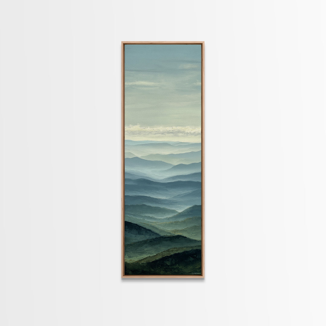 Rolling Green Hills Framed Canvas Print, Landscape Art, Luxury Decor, Living Room Decor, Fine Art, Horizon, Digital Art, LAN-1x3-66