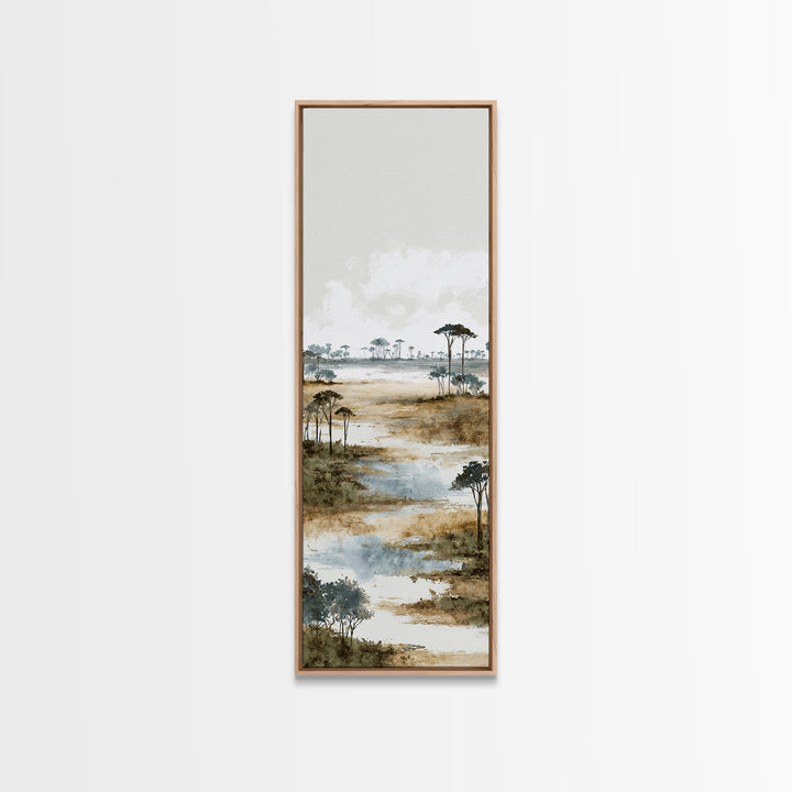 Wide Savanna with Acacia Silhouette Canvas Print, Landscape Art, Digital Wall Art, Living Room Decor, Fine Art, Horizon, LAN-1x3-7