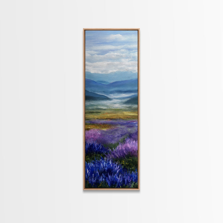 Lavender Field Leading to Distant Hills Framed Canvas Print, Landscape Art, Modern Decor, Living Room Decor, Fine Art, Horizon, LAN-1x3-70