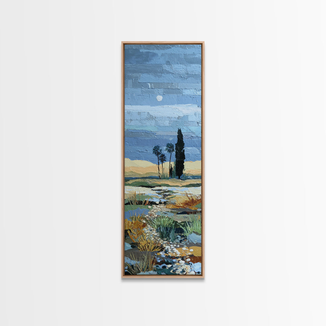 Desert Dunes under Pale Moon Framed Canvas Print, Landscape Art, Gallery Decor, Living Room Decor, Fine Art, Horizon, LAN-1x3-71