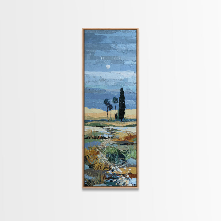 Desert Dunes under Pale Moon Framed Canvas Print, Landscape Art, Gallery Decor, Living Room Decor, Fine Art, Horizon, LAN-1x3-71