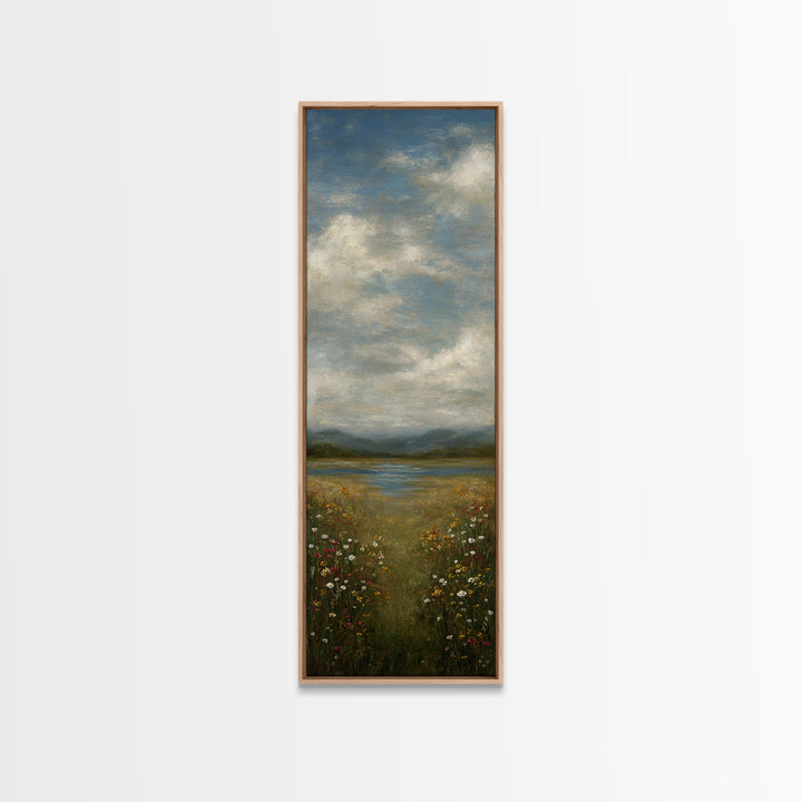 Sunlit Meadow with Wildflowers Canvas Print, Landscape Art, Framed Wall Art, Living Room Decor, Oil Painting, Horizon, LAN-1x3-73