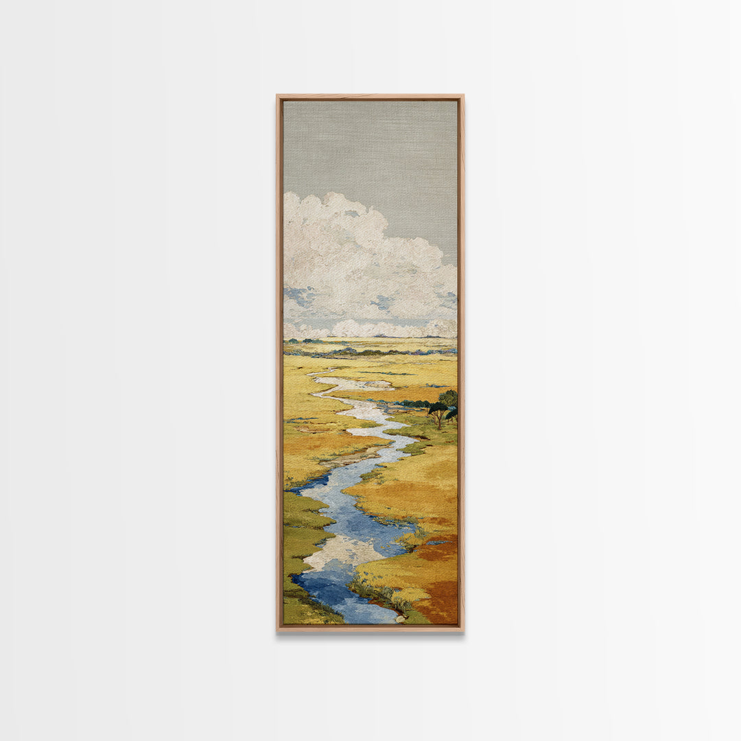 Winding River Through Golden Fields Canvas Print, Landscape Art, Contemporary Art, Living Room Decor, Fine Art, Horizon, LAN-1x3-86