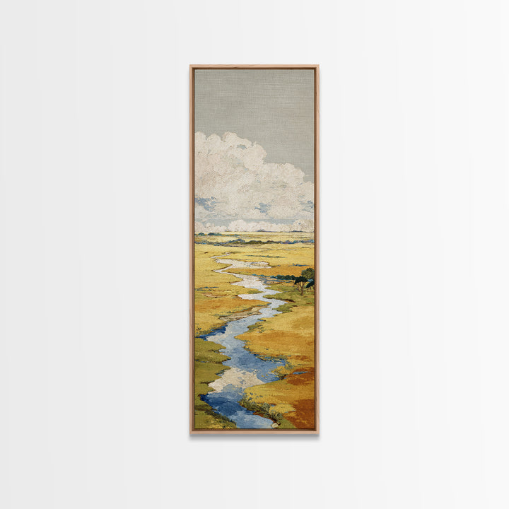 Winding River Through Golden Fields Canvas Print, Landscape Art, Contemporary Art, Living Room Decor, Fine Art, Horizon, LAN-1x3-86