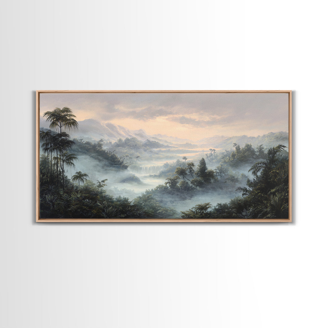 Tropical Jungle Waterfall Framed Canvas Print, Landscape Art, Room Decor, Living Room Decor, Fine Art, Horizon, LAN-2x1-12