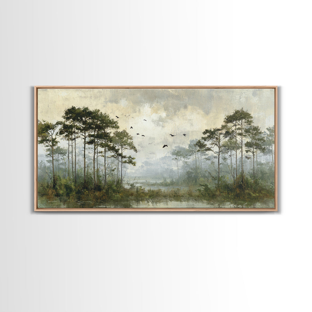 Misty Cypress Swamp Framed Canvas Print, Landscape Art, Room Decor, Living Room Decor, Fine Art, Horizon, Printable Wall Art, LAN-2x1-18