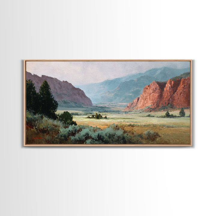 Red Canyon Walls Framed Canvas Print, Landscape Art, Living Room Decor, Oil Painting, Horizon, Horizontal Wall Art, LAN-2x1-25