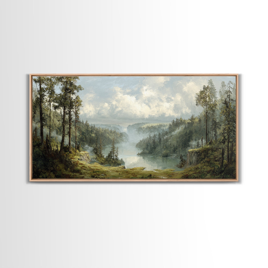 Waterfall Hidden in Dense Forest Canvas Print, Landscape Art, Wall Art, Living Room Decor, Fine Art, Horizon, Framed Wall Art, LAN-2x1-32