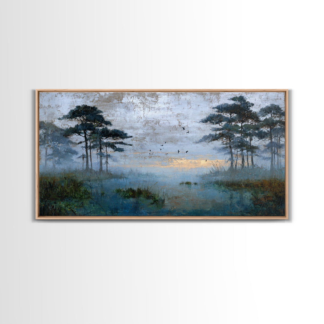 Misty Cypress Swamp Framed Canvas Print, Landscape Art, Room Decor, Living Room Decor, Fine Art, Horizon, Printable Wall Art, LAN-2x1-42
