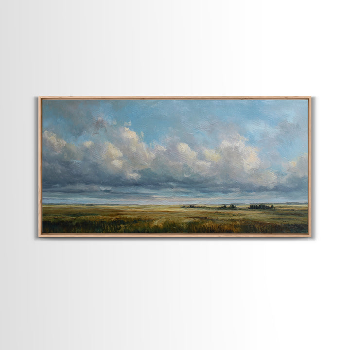 Storm Clouds over an Open Prairie Canvas Print, Landscape Art, Digital Print, Living Room Decor, Horizon, Living Room Wall Art, LAN-2x1-47
