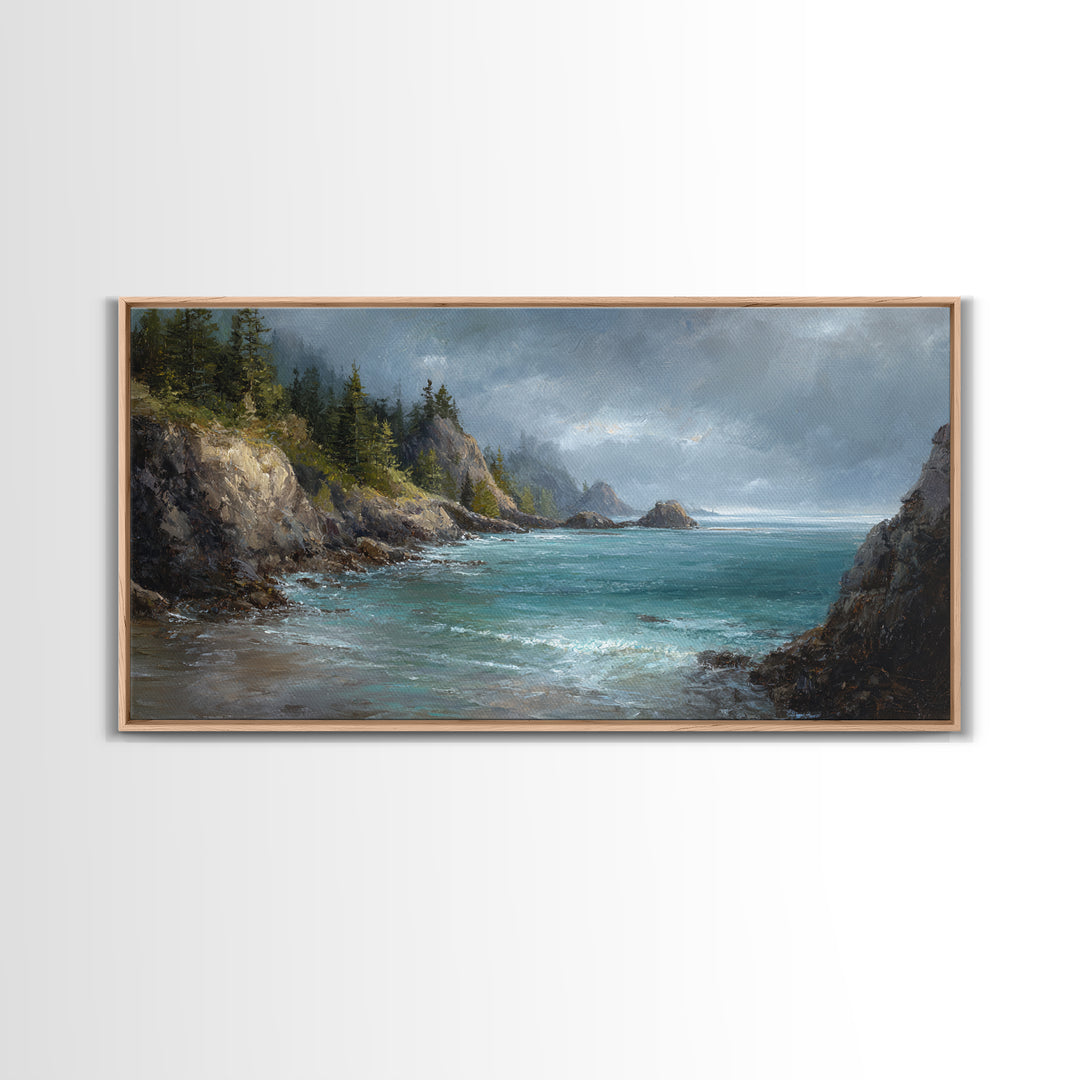 Coastal Cliffs with Crashing Waves Canvas Print, Landscape Art, Art Prints, Living Room Decor, Horizon, Abstract Wall Art, LAN-2x1-52