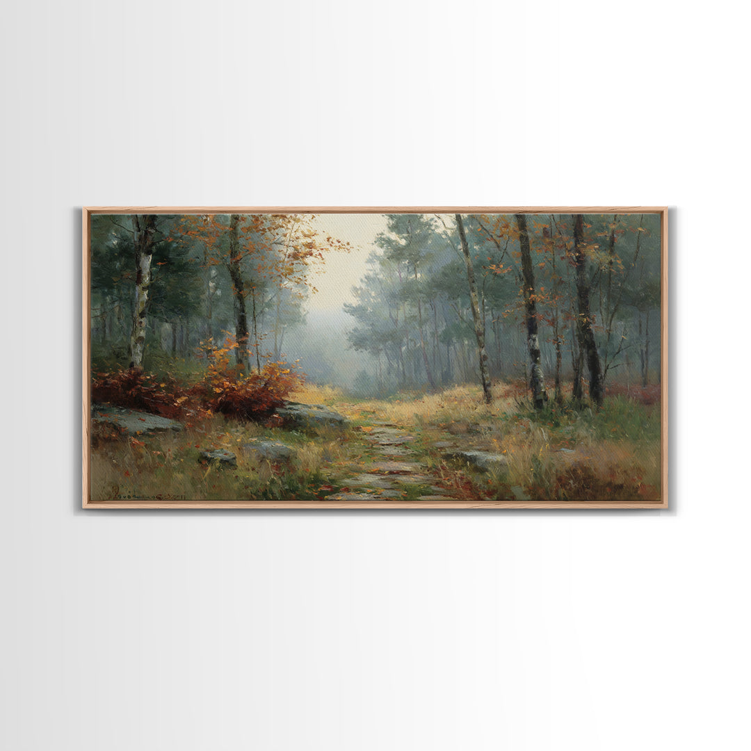 Autumn Forest Path Canvas Print, Landscape Art, Digital Print, Living Room Decor, Fine Art, Horizon, Living Room Wall Art, LAN-2x1-53