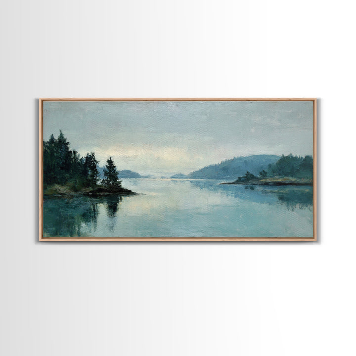 Fjord Landscape with Icy Blue Water Framed Canvas Print, Landscape Art, Wall Art Print, Living Room Decor, Fine Art, Horizon, LAN-2x1-59