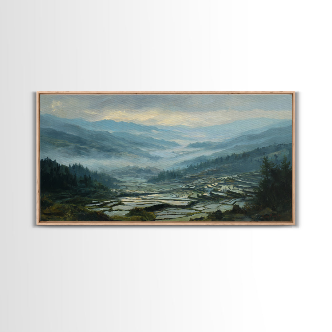 Rice Terraces Glowing Canvas Print, Landscape Art, Wall Art, Living Room Decor, Horizon, Framed Wall Art, Abstract Art, LAN-2x1-62