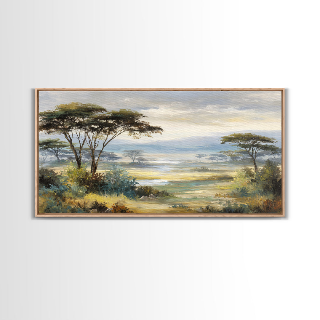 Wide Savanna with Acacia Silhouette Canvas Print, Landscape Art, Abstract Wall Art, Living Room Decor, Fine Art, Horizon, LAN-2x1-63