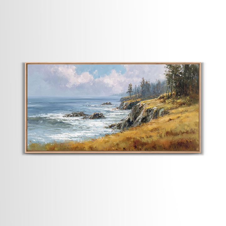 Coastal Cliffs with Crashing Waves Canvas Print, Landscape Art, Farmhouse Decor, Living Room Decor, Fine Art, Horizon, LAN-2x1-76