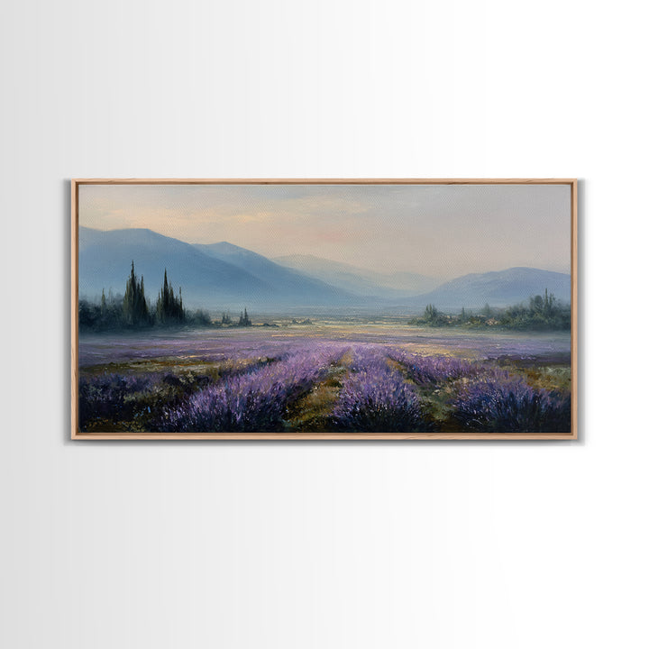 Lavender Field Leading to Distant Hills Canvas Print, Landscape Art, Digital Prints, Living Room Decor, Fine Art, Horizon, LAN-2x1-78