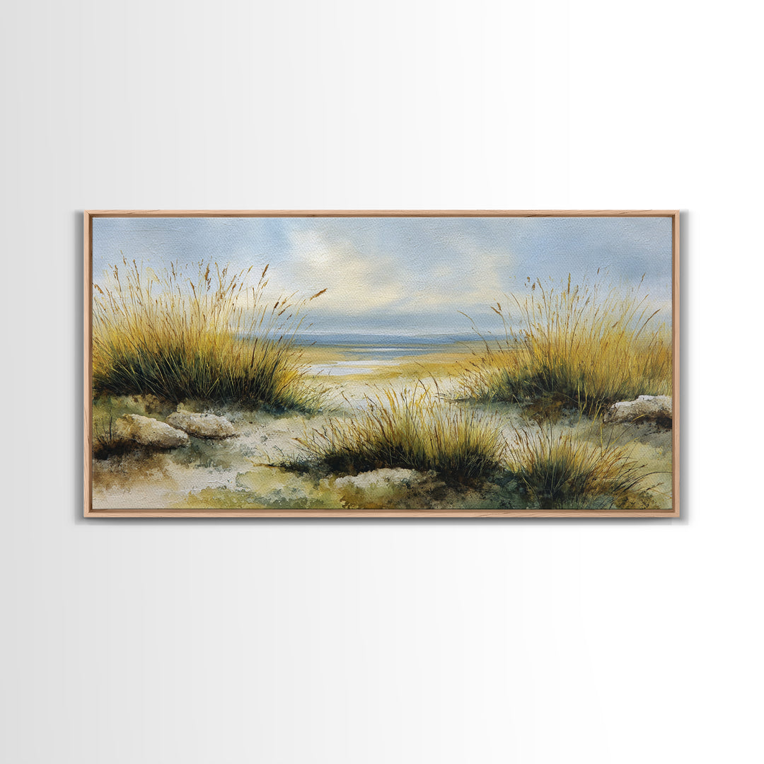 Desert Dunes under Pale Moon Framed Canvas Print, Landscape Art, Set of 3 Prints, Living Room Decor, Fine Art, Horizon, LAN-2x1-79