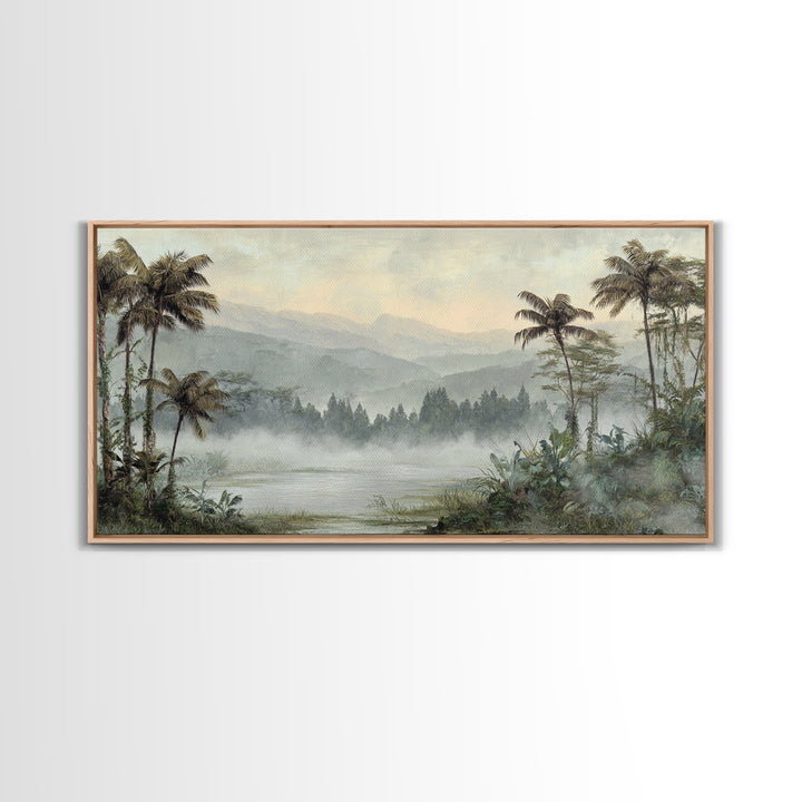 Tropical Jungle Waterfall Framed Canvas Print, Landscape Art, Abstract Wall Art, Living Room Decor, Fine Art, Horizon, LAN-2x1-84