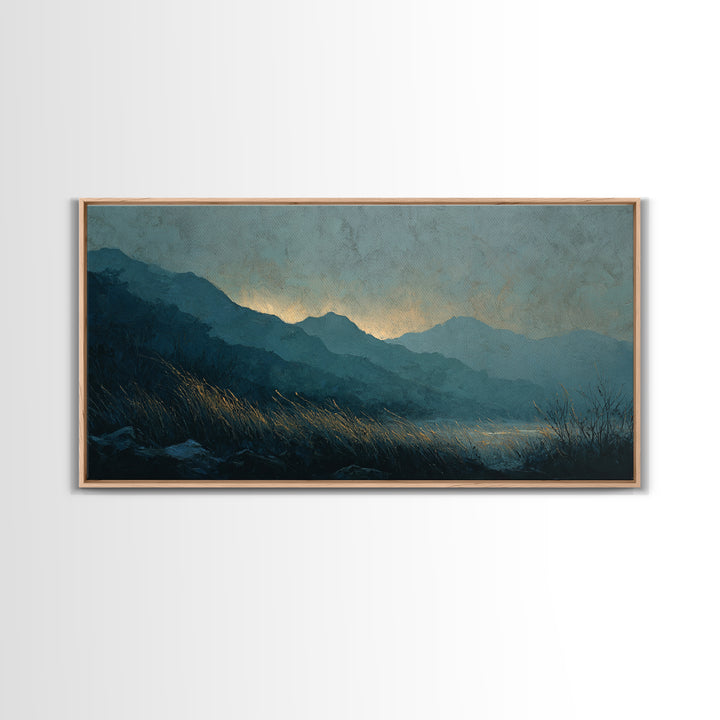 Misty Mountain Valley at Sunrise Canvas Print, Landscape Art, Abstract Wall Art, Living Room Decor, Fine Art, Horizon, LAN-2x1-93