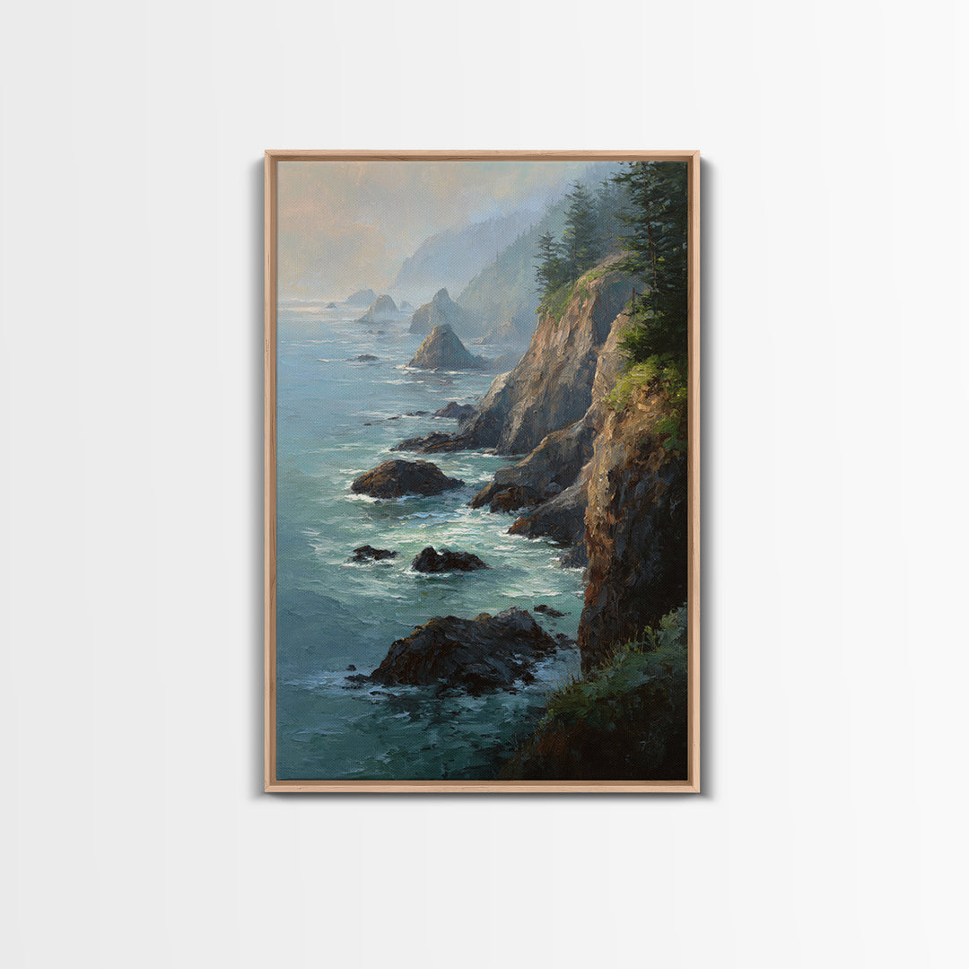 Coastal Cliffs with Crashing Waves Canvas Print, Landscape Art, Gallery Decor, Living Room Decor, Fine Art, Horizon, Wall Art, LAN-2x3-16