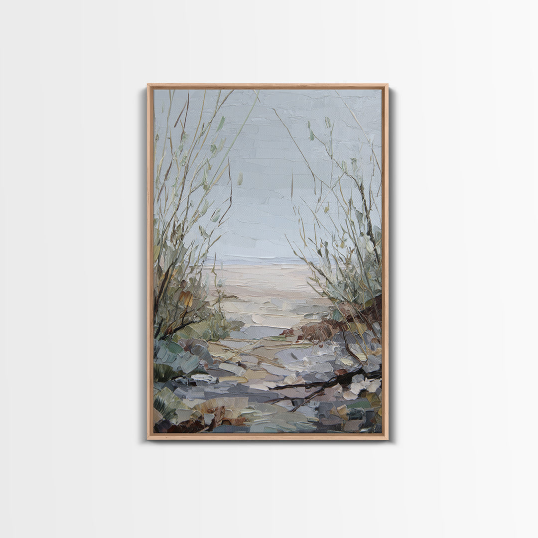Desert Dunes under Pale Moon Framed Canvas Print, Landscape Art, Contemporary Art, Living Room Decor, Fine Art, Horizon, LAN-2x3-19