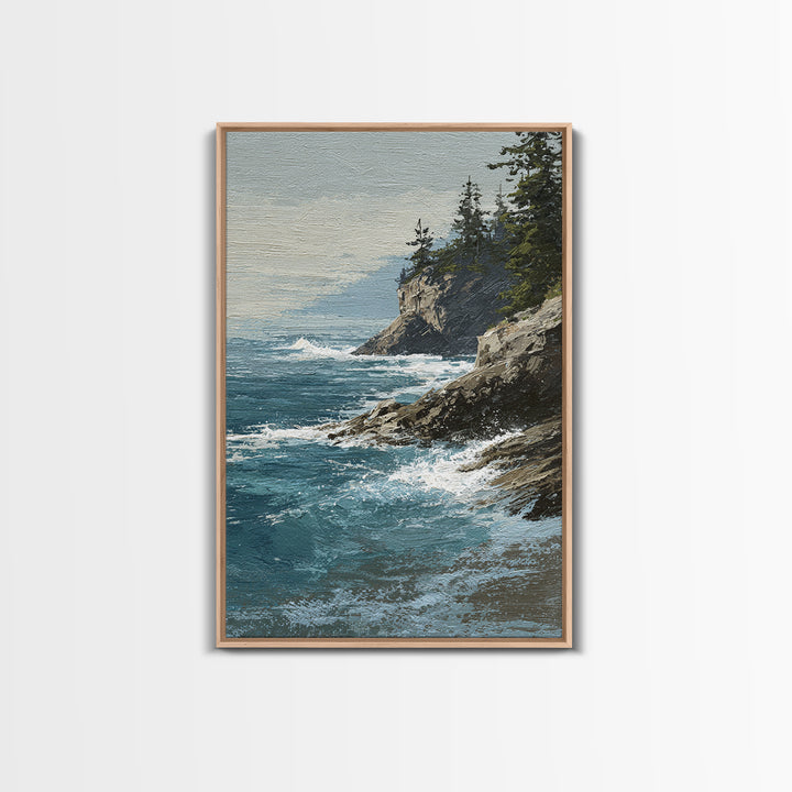 Coastal Cliffs with Crashing Waves Canvas Print, Landscape Art, Contemporary Art, Living Room Decor, Fine Art, Horizon, LAN-2x3-40