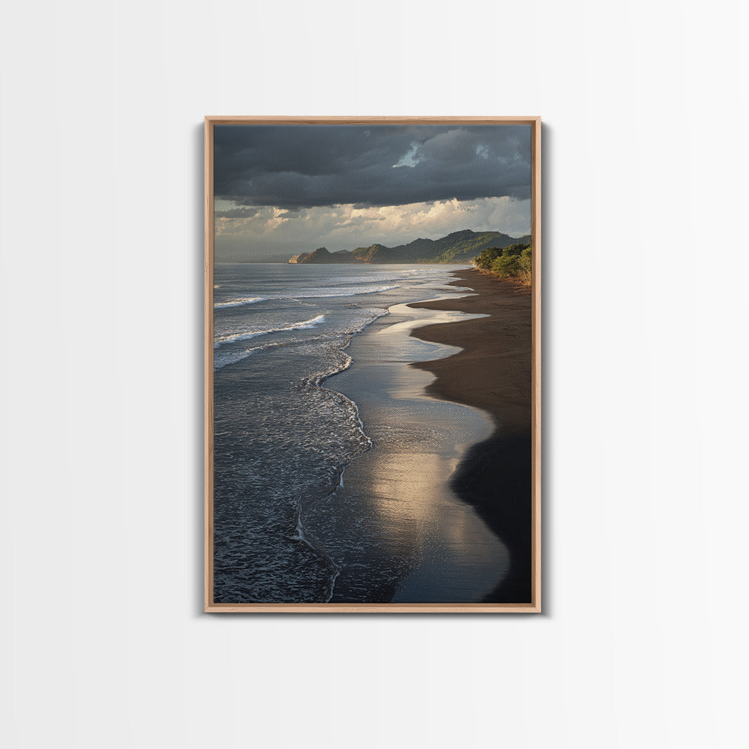 Volcanic Black Beach Framed Canvas Print, Landscape Art, Wall Decor, Living Room Decor, Fine Art, Horizon, Digital Print, LAN-2x3-46