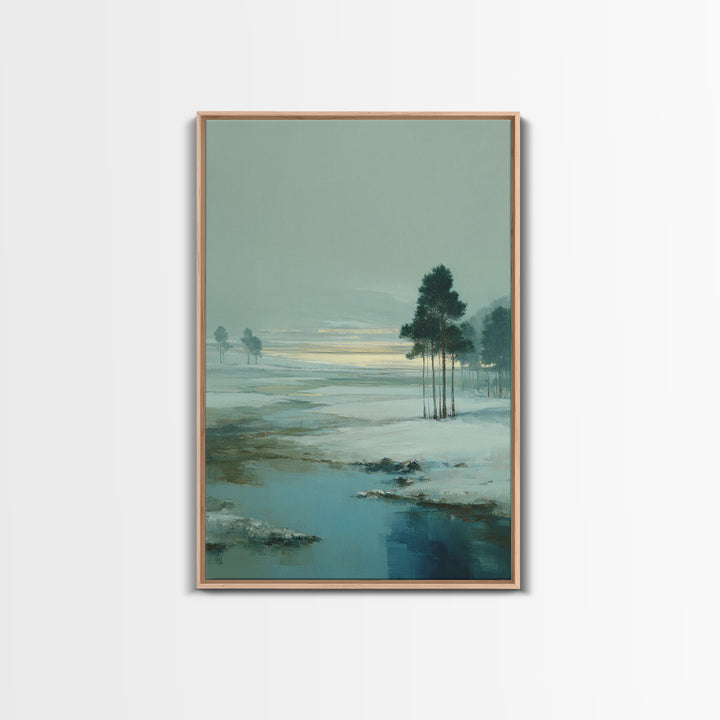 Fjord Landscape with Icy Blue Water Framed Canvas Print, Landscape Art, Original Art, Living Room Decor, Fine Art, Horizon, LAN-2x3-47