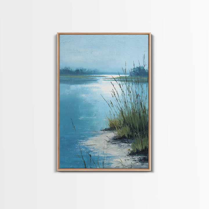 Moonlit River with Silver Reflections Canvas Print, Landscape Art, Original Painting, Living Room Decor, Fine Art, Horizon, LAN-2x3-5