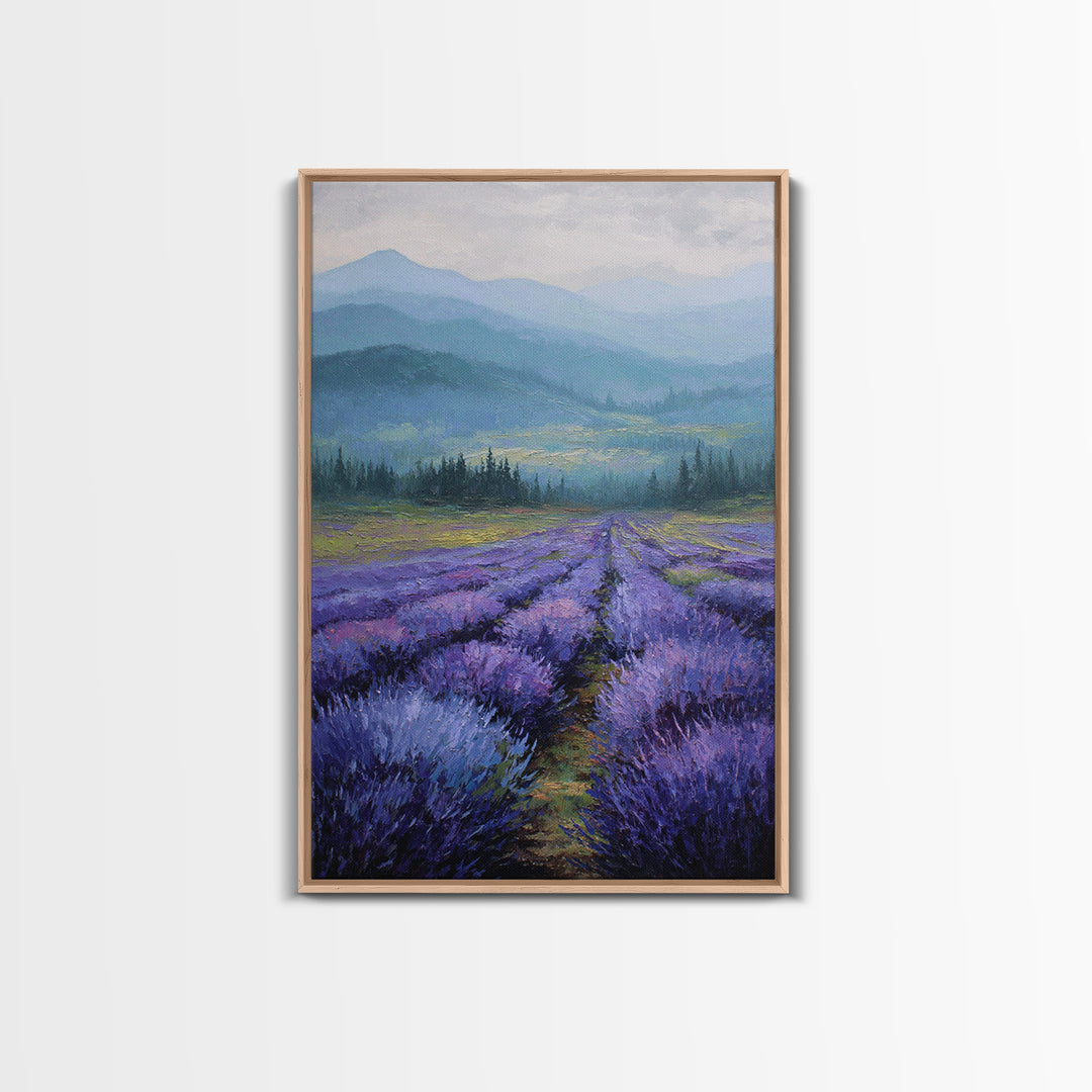 Lavender Field Leading to Distant Hills Canvas Print, Landscape Art, Digital Art, Living Room Decor, Fine Art, Horizon, LAN-2x3-66