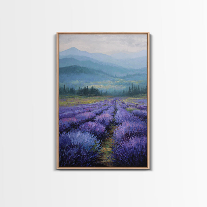 Lavender Field Leading to Distant Hills Canvas Print, Landscape Art, Digital Art, Living Room Decor, Fine Art, Horizon, LAN-2x3-66