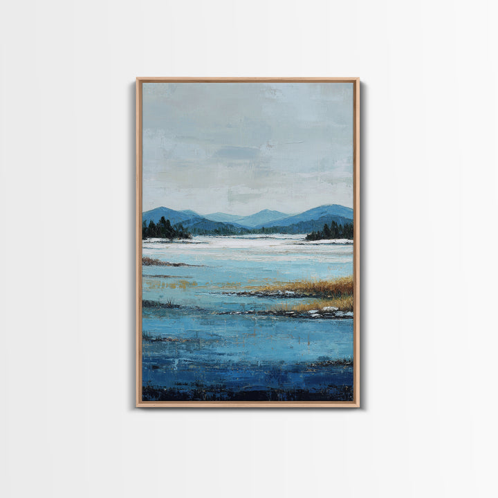 Fjord Landscape with Icy Blue Water Canvas Print, Landscape Art, Living Room Decor, Oil Painting, Horizon, Modern Art, LAN-2x3-71
