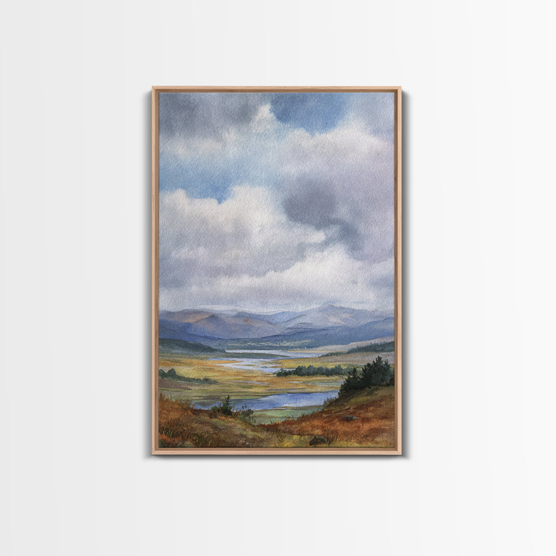 Rocky Scottish Highland Framed Canvas Print, Landscape Art, Boho Wall Art, Living Room Decor, Fine Art, Horizon, Neutral Decor, LAN-2x3-73