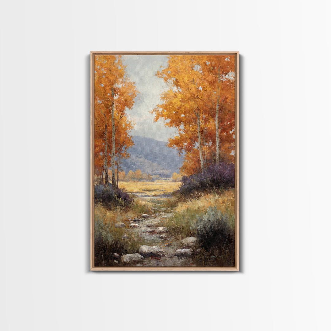 Autumn Forest Path Framed Canvas Print, Landscape Art, Wall Art Print, Living Room Decor, Fine Art, Horizon, Boho Decor, LAN-2x3-89
