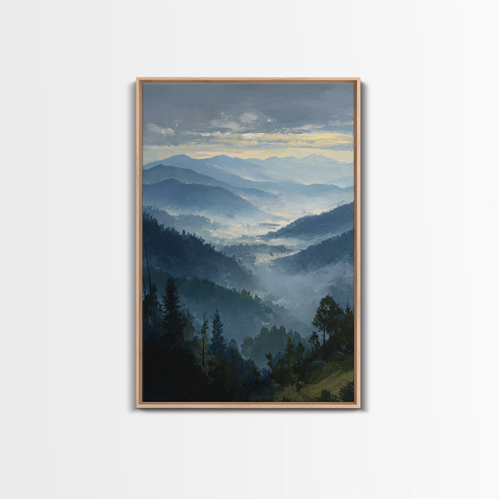Misty Mountain Valley at Sunrise Canvas Print, Landscape Art, Digital Wall Art, Living Room Decor, Fine Art, Horizon, LAN-2x3-9