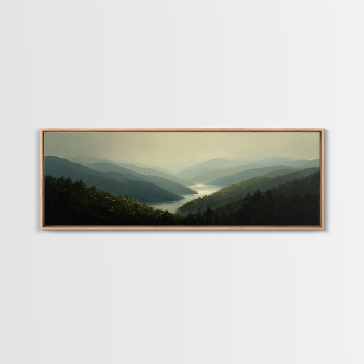 Waterfall Hidden in Dense Forest Framed Canvas Print, Landscape Art, Floral Wall Art, Living Room Decor, Fine Art, Horizon, LAN-3x1-28