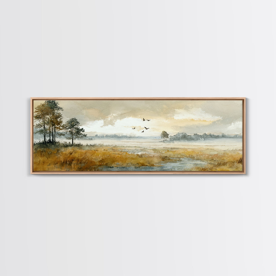 Misty Cypress Swamp Canvas Print, Landscape Art, Framed Wall Art, Living Room Decor, Oil Painting, Horizon, Modern Wall Art, LAN-3x1-38