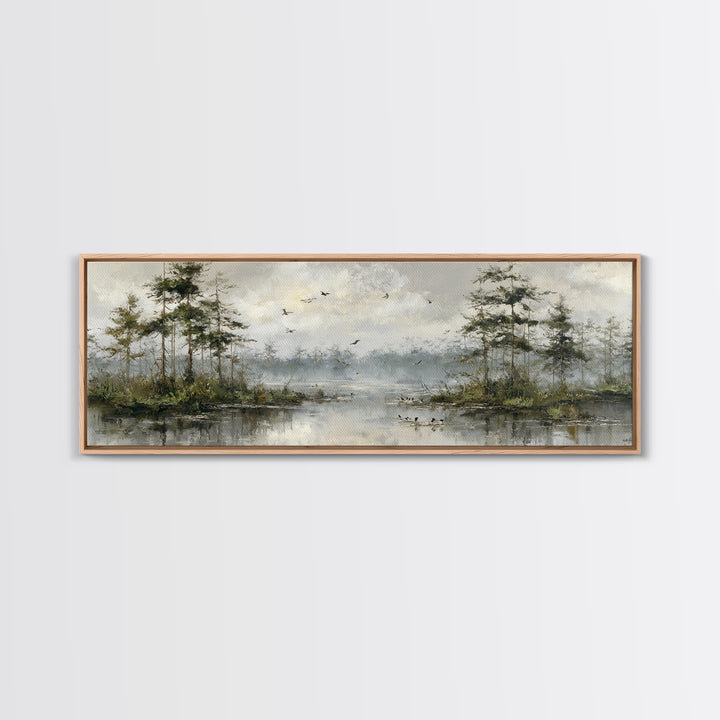 Misty Cypress Swamp Canvas Print, Landscape Art, Boho Decor, Living Room Decor, Fine Art, Horizon, Art Prints, Digital Art, LAN-3x1-62